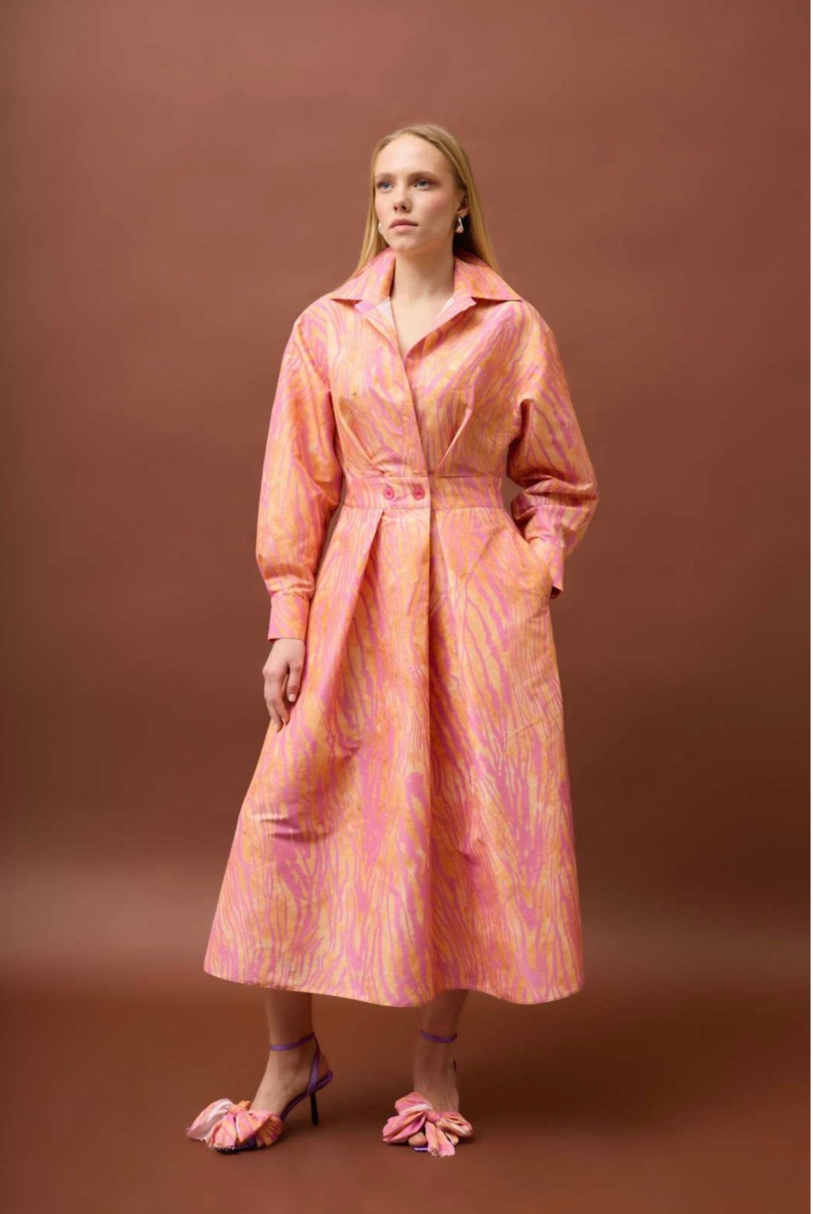 Pink & Orange Zebra Print Midi Shirtdress