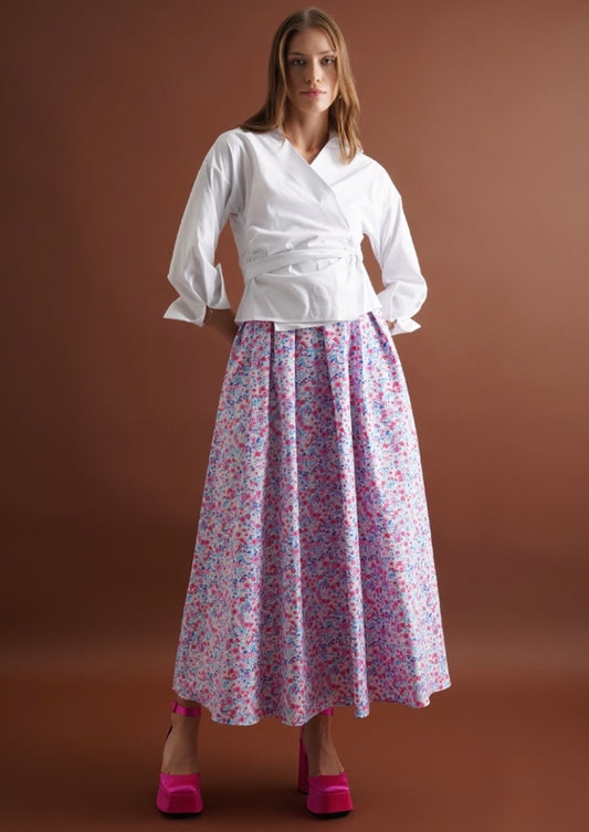 Multi-Floral Print Voluminous Maxi Skirt