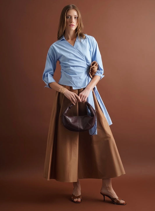 Blue Shirt with Sculptural Flower Detail