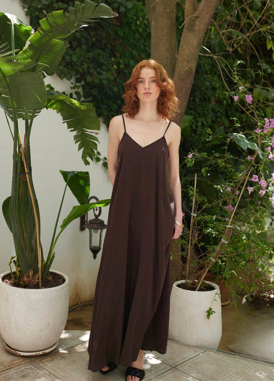 Minimalist Elegance Brown Maxi Dress