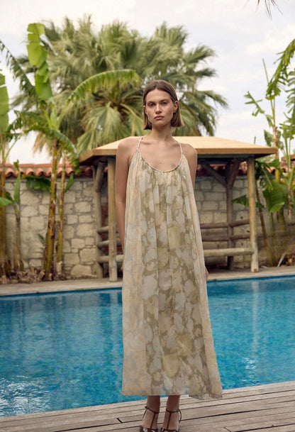Stone Strappy Draped Maxi Dress