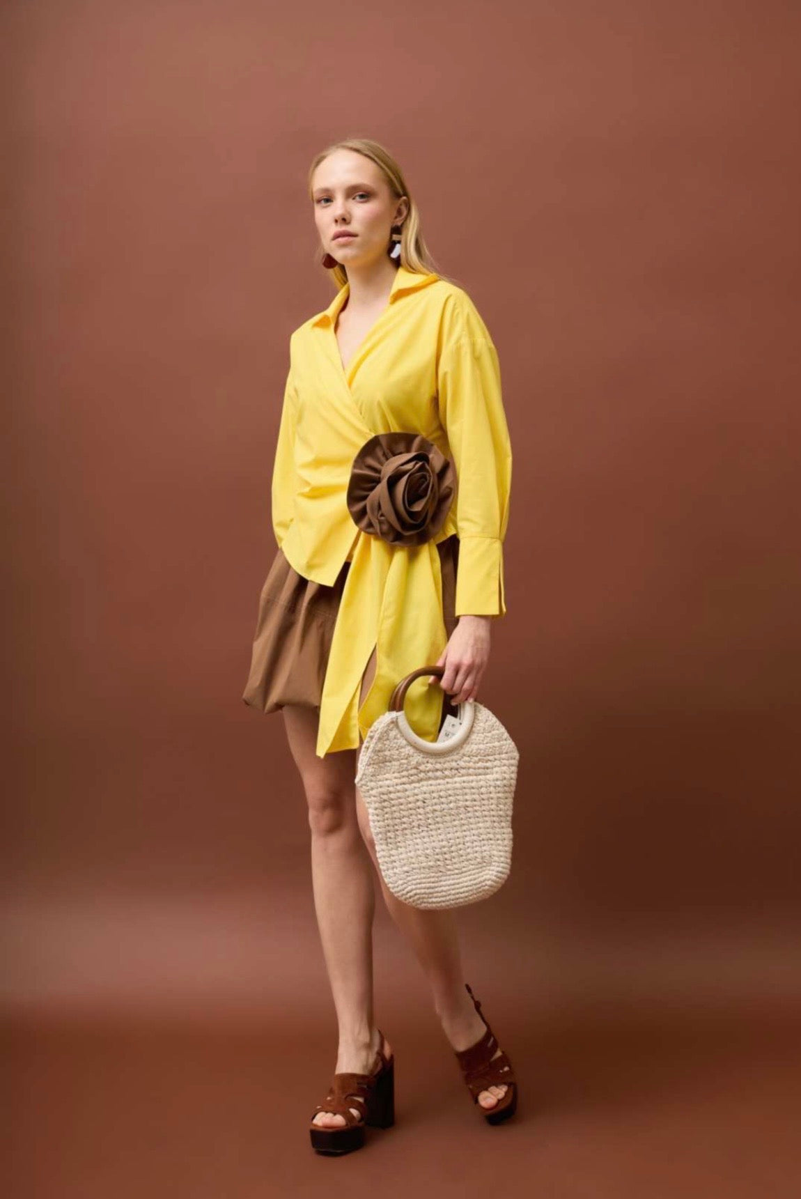 Yellow Shirt with Sculptural Flower Detail