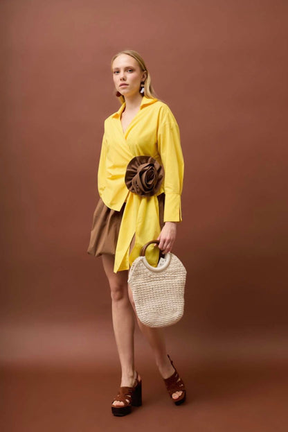 Yellow Shirt with Sculptural Flower Detail