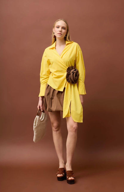 Yellow Shirt with Sculptural Flower Detail