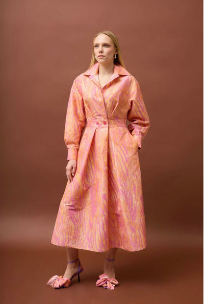 Pink & Orange Zebra Print Midi Shirtdress