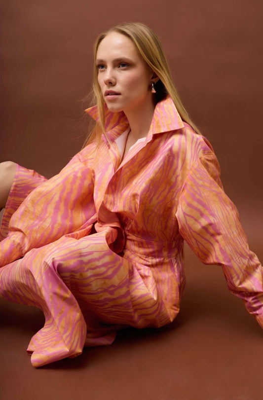 Pink & Orange Zebra Print Midi Shirtdress