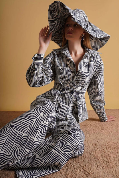 Graphic Print Wrap Blouse & Wide-Leg Trousers Co-ord Set