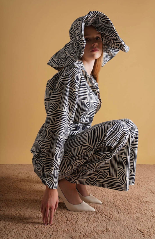 Graphic Print Wrap Blouse & Wide-Leg Trousers Co-ord Set