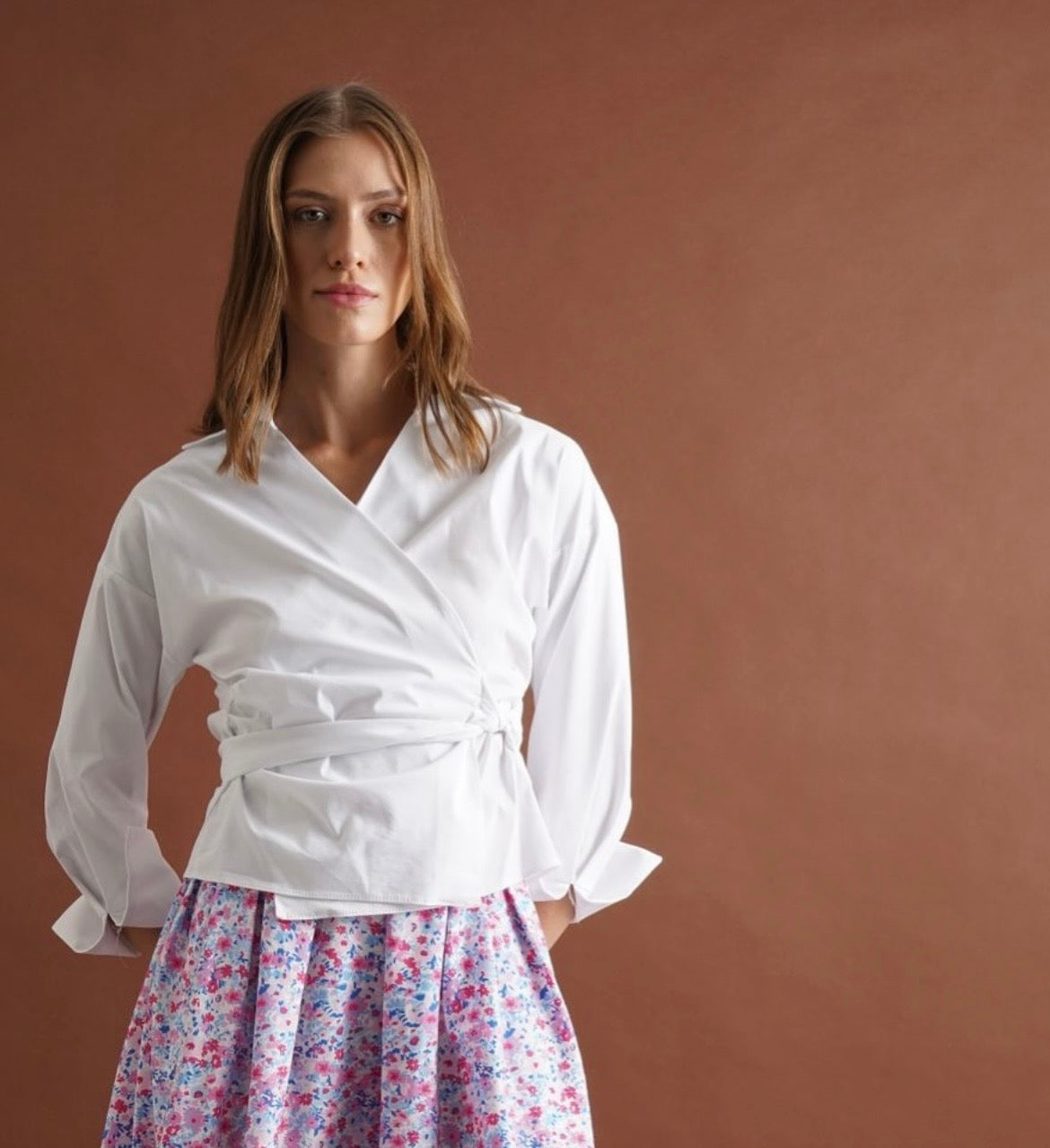 Crisp White Cotton Wrap Blouse