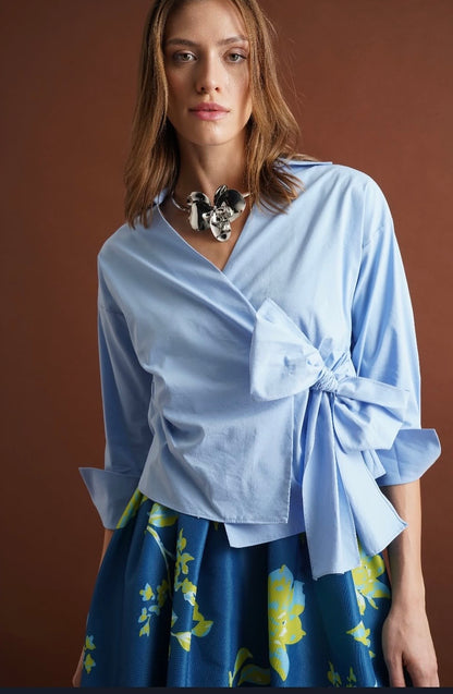 Teal Floral Print Voluminous Midi Skirt