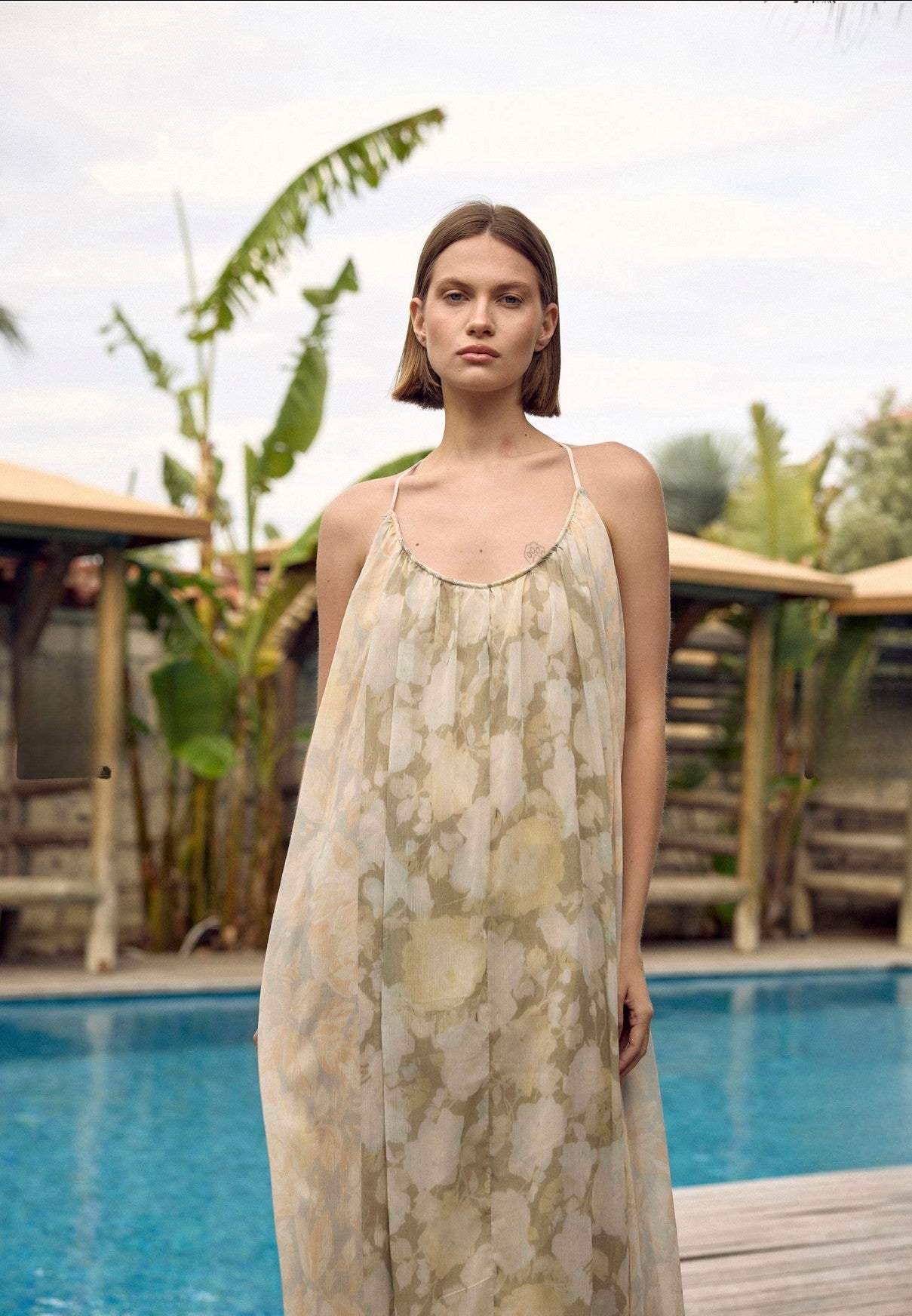 Stone Strappy Draped Maxi Dress