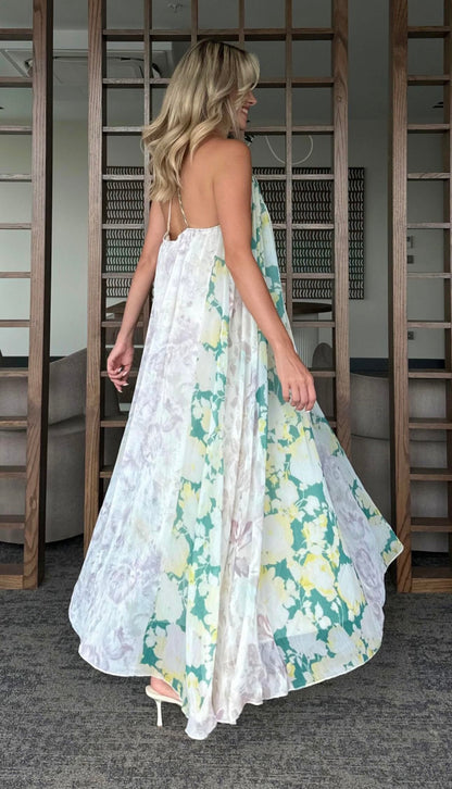 Stone Strappy Draped Maxi Dress