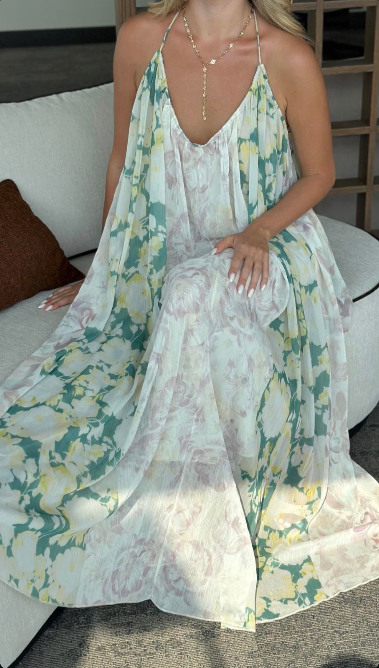 Stone Strappy Draped Maxi Dress